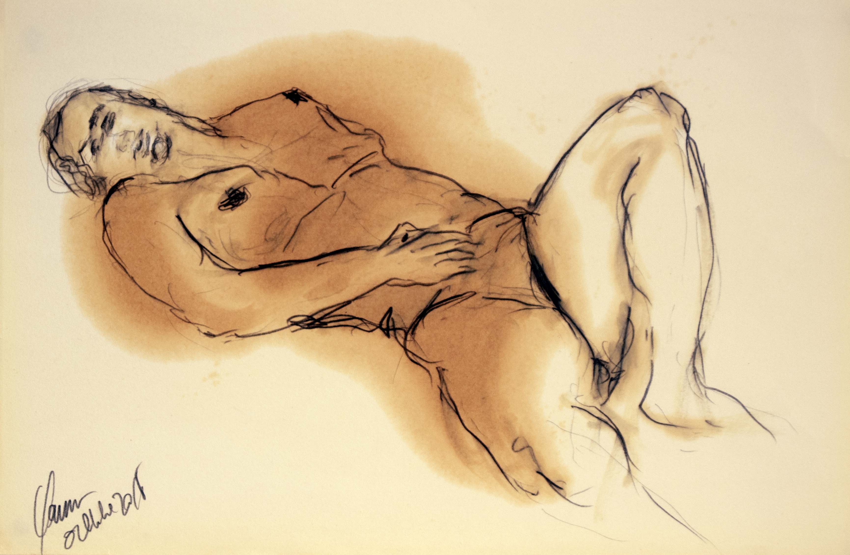 Dona grassa 2 — Grafit i oli de llinosa sobre paper